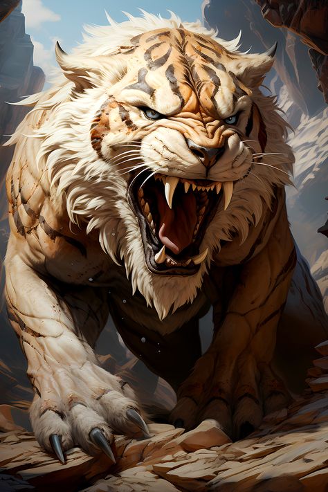 Sabertooth Tattoo, Saber Tooth Tiger Drawing, Sabertooth Tiger Tattoo, Saber Toothed Tiger, Sabre Tooth Tiger, Sabretooth Tiger Art, Sabertooth Tiger Art, Sabretooth Tiger, Tiger Warrior Fantasy Art