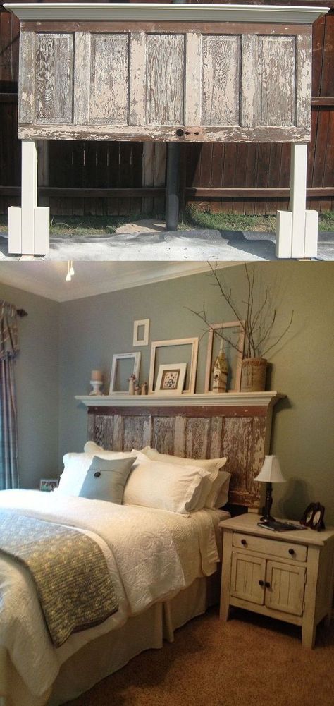 Headboard From Old Door, Rustic Wood Headboard, Diy Wood Headboard, Door Headboard, Diy Furniture Bedroom, Diy Headboard, Old Door, Bed Sets, King Bed