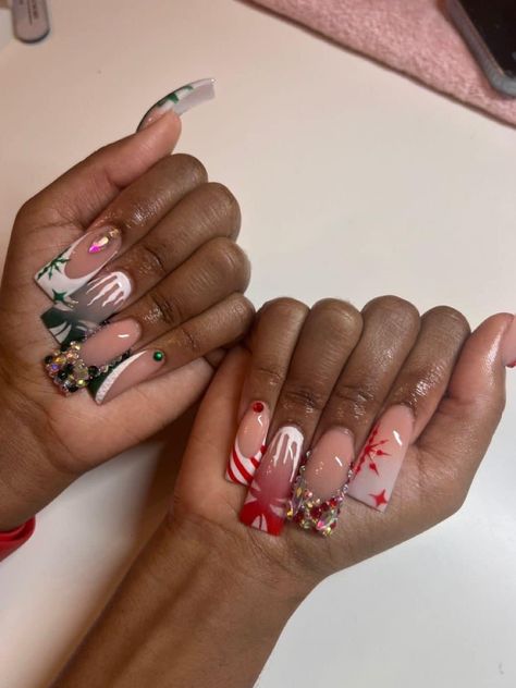 Christmas Baddie, Kaws Painting, Boujee Nails, Wave Nails, Boho Nails, Tooth Gems, Acrylic Nail Shapes, December Nails, Acrylic Toes