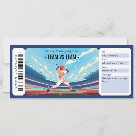 Surprise Baseball Game Ticket Gift Certificate Game Surprise, Sport Challenge, Game Ticket, Baseball Ticket, Game Tickets, Giants Baseball, Sport Gymnastics, Bday Gift, Baseball Game