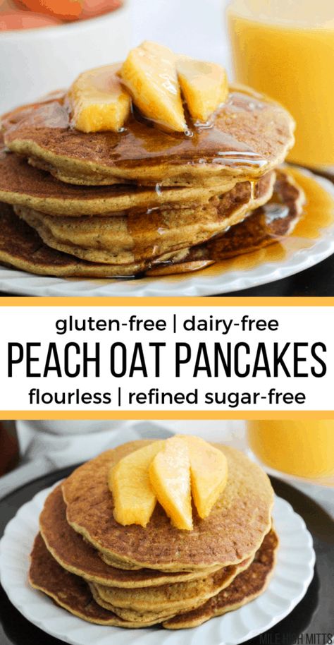 Oat Pancake Recipe, Peach Pancakes, Whole Wheat Pancakes, Pancake Calories, Wheat Pancakes, Summer August, Peach Puree, Oat Pancakes, Sweet Fruit