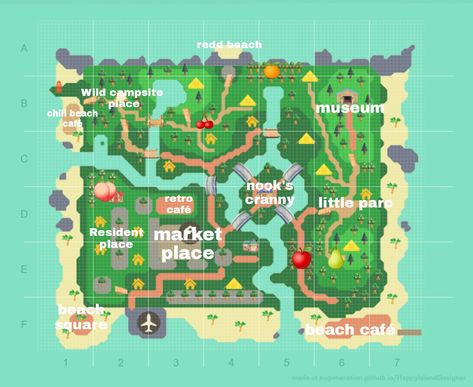 Acnh East River Layouts, Acnh Island Map Layout, Acnh Island Map Layout Ideas, Acnh Island Map, Animal Crossing Qr Codes, River Map, Ac Codes, Museum Cafe, Map Layout