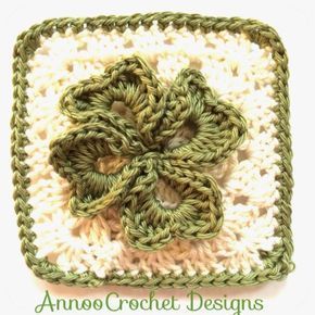 Irish Granny Square Crochet, Clover Granny Square Pattern, Shamrock Granny Square, Lavender Granny Square, Clover Granny Square, Crochet Granny Square Ideas, Shamrock Crochet, Lavender Chair, Crochet Square Pattern