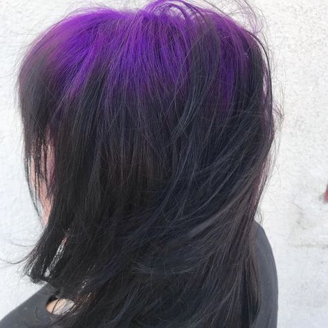 Black Hair With Purple Roots, Pink Ghost Roots, Dyed Roots, Ghost Roots, Colored Roots, Purple And Black Hair, Purple Roots, Hair Colour Inspo, Hair Streaks