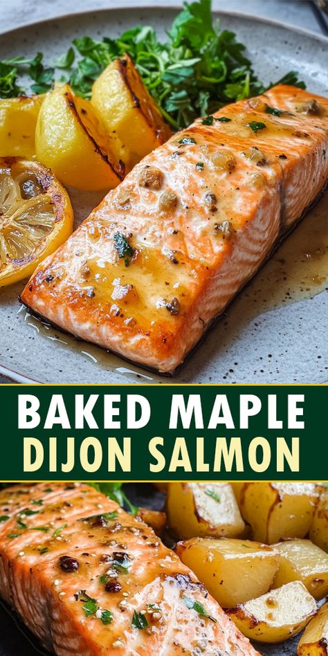 Baked Maple Dijon Salmon Ingredients:

2 wild salmon filets
1 tsp. Dijon mustard
1 tsp. minced garlic
1 tsp. minced fresh ginger
1/8 tsp. cayenne pepper (optional)
1/4 cup maple syrup

#salmon #easyrecipes Maple Ginger Salmon, Pinch Of Yum Salmon, Salmon Recipes With Sweet Potatoes, Dijon Dill Salmon, Fall Salmon Recipes Baked, Thanksgiving Salmon Recipes Baked, Mustard Maple Salmon, Dijon Baked Salmon, Honey Dijon Salmon Baked