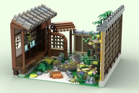 LEGO IDEAS - Blog - 10K Club Interview: JAPANESE COURTYARD GARDEN 坪庭 by COFFEE PANDA Japanese Courtyard Garden, Lego Ninjago City, Japanese Courtyard, Traditional Japanese Architecture, Stone Lantern, Lego Modular, Lego News, Bamboo Fence, Chinese Garden