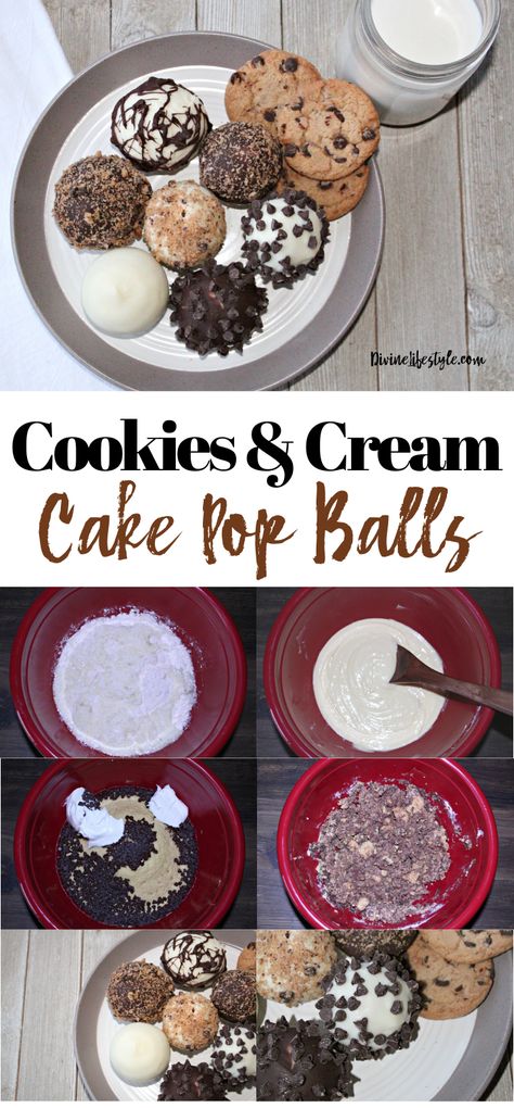 Cookies and Cream Cake Pop Balls Dessert Recipe Divine Lifestyle Cookies And Cream Cake Pops Recipe, Cookies And Cream Cake Pops, Cake Pop Balls, Balls Dessert, Cake Pops Recipe, Candy Wafers, Cookies And Cream Cake, Cake Pops How To Make, Make Cookies