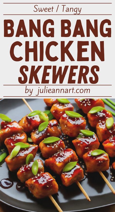 Make Bang Bang Chicken Skewers at Home Bang Bang Chicken Skewers, Bang Bang Chicken, Chicken Skewer Recipe, Sriracha Sauce, Chicken Skewers, Toasted Sesame Seeds, Sweet Chili Sauce, Sweet Chili, Marinated Chicken