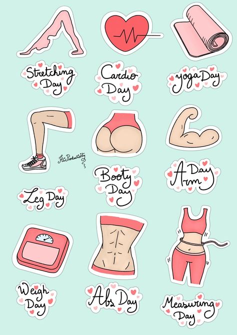 Workout DIGITAL STICKERS for digital planner and printing, Pre-cropped GoodNotes, PNG and printable files, fitness gym sports stickers | Printable Planner by  Jessie Young Gym Digital Stickers, Workout Stickers Aesthetic, Fitness Stickers Free Printable, Workout Stickers Printable, Workout Stickers Instagram, Sports Stickers Printable, Gym Stickers Aesthetic, Gym Stickers Printable, Cute Printable Sticker Sheets