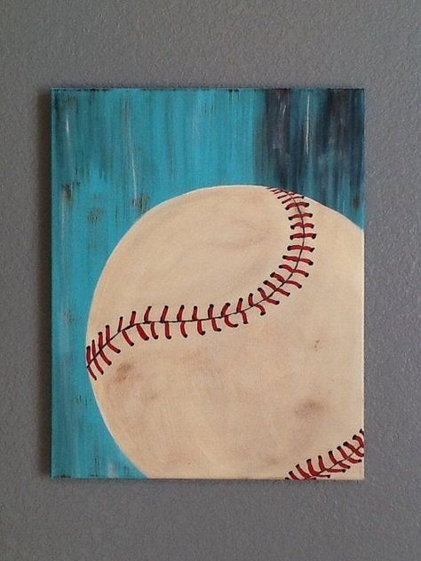 Softball Paintings, Baseball Canvas, Baseball Wall Art, Paintings Easy, Baseball Wall, Baseball Pitching, Baseball T, Acrylic Painting, Hand Painted