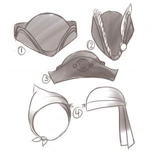 How To Draw Pirate Hat, Pirate Hat Drawing Reference, Hat Art Reference, Pirate Drawing Reference, Pirate Outfit Drawing, Pirate Poses Reference, Pirate Hat Drawing, Pirate Painting, Pirate Character Design