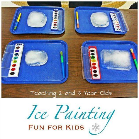 Ice painting for kids - a refreshing painting activity any time of the year - from Teaching 2 and 3 Year Olds Ice Painting, Winter Activities Preschool, Winter Preschool, Toddler Fun, Reggio Emilia, Preschool Classroom, Preschool Fun, Childhood Education, Preschool Art