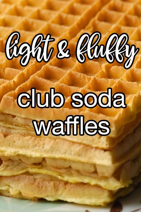 Club Soda Waffles - Club soda has long been a secret ingredient in making waffles and pancakes extra fluffy. This recipe simplifies the process even more by using Bisquick baking mix for a no-fuss breakfast. | CDKitchen.com Club Soda Pancakes, Bisquick Waffle Recipes, Bisquick Waffles, Homemade Pancake Batter, Waffle Mix Recipes, Making Waffles, Cake Mix And Soda, Iron Ideas, Pancake Mix Recipe