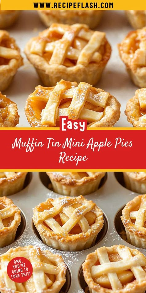 Whip up Muffin Tin Mini Apple Pies for a delightful dessert dip experience! These charming treat-sized pies burst with flavors of cinnamon and apple, perfect for dipping in caramel sauce. Ideal for gatherings or family treats, these mini desserts will be a hit at any occasion. Enjoy! Apple Pie In Ramekins, Muffin Tin Mini Pies With Puff Pastry, Apple Pie Filling Small Batch, Appetizers With Pie Dough, Puff Pastry Muffin Tin Pies, Easy Dessert With Pie Crust, Christmas Mini Muffin Tin Recipes, Mini Muffin Tin Cookie Recipes, Apples And Pie Crust Dessert Recipes