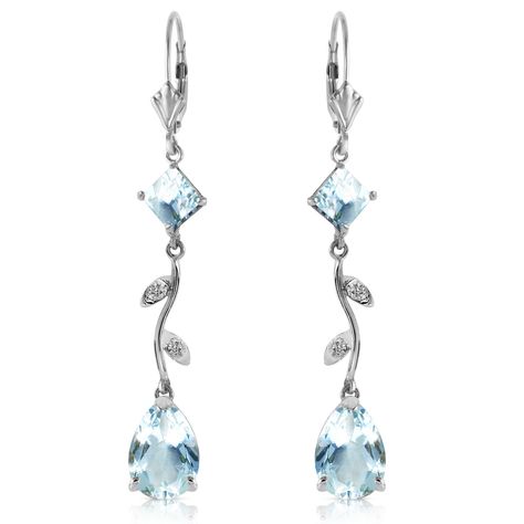 Item: 1388 Description 14k. Gold Chandeliers Earring W/ Diamonds & Aquamarine (White Gold) Item Information Metal: 14k. Solid Gold Metal Weight: 3.00 Gr. Diamonds 4 Round Cut, K-M Color, Si-1 Clarity = 0.02 Ct Gemstones 2 Square Shape, 4x4 Mm, Aquamarine = 0.95 Ct 2 Pear Shape, 9x6 Mm, Aquamarine = 3.00 Ct Measurements Height: 1.9 In ( 48.3 Mm) Width: 0.24 In ( 6.1 Mm) Light Blue Jewelry, Light Blue Earrings, Wedding Korea, Blue Diamond Earrings, Citrine Earrings Studs, Diamond Chandelier Earrings, Gold Chandelier Earrings, Flower Drop Earrings, Aquamarine Jewelry