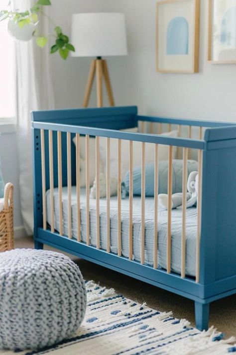 Inspiring Blue Nursery Ideas for Your Bundle of Joy Blue Nursery Ideas, Whimsical Nursery Decor, Blue Crib, Bible Verse Wall Decor, Animal Nursery Theme, Minimalist Nursery, Whimsical Nursery, Eggshell Blue, Blue Nursery