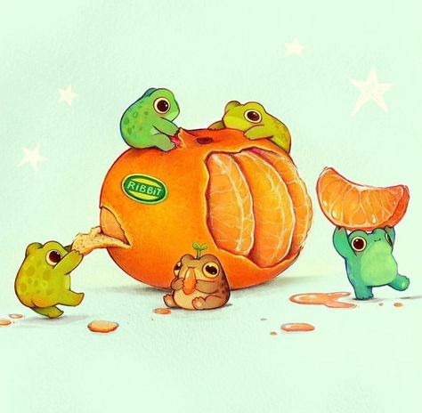 Cute Fruit Animal Drawings, Cute Frogs Art, Cute Funny Drawings, Frog Art Aesthetic, Rainforest Frog, Different Art Mediums, Frog Heart, Strawberry Frog, Colorful Frogs