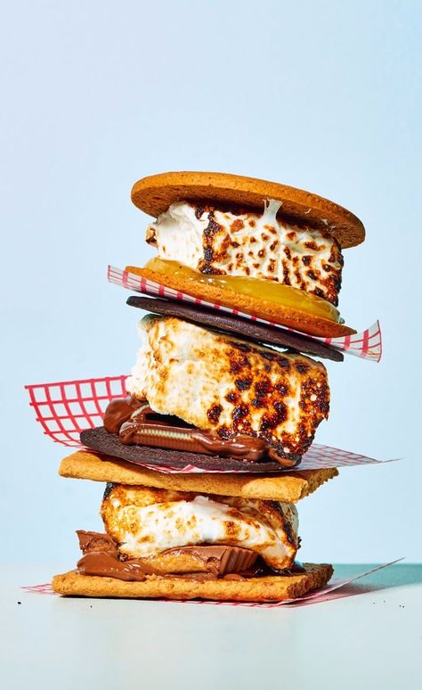 Martha Stewart S'mores Recipes Smores Variations, Good Desserts To Make, Smore Recipes, Grilled Fruit, Grilled Peaches, Martha Stewart Living, Bakery Shop, Desserts To Make, Banana Split