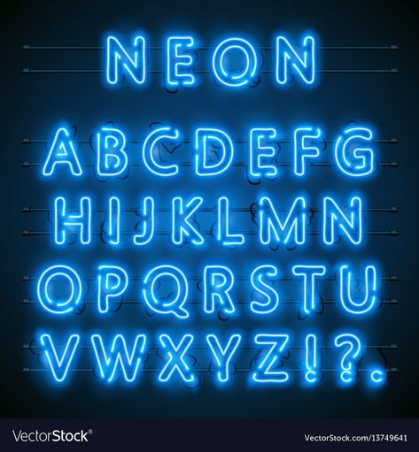 Font English, Sign Alphabet, Neon Font, English City, Neon Typography, Alphabet Signs, Alphabet Font, Blue Font, Font Alphabet