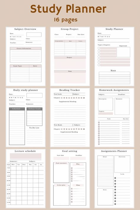 Printable Student Planner| Academic Planner Printable| College Student Planner| Productivity Project Planner Pdf| High School Planner 2022 This is a printable STUDY planner BUNDLE to manage your class/lecture schedule, projects, and important dates. #planner #school #schedule #schoolplanner #collegeplanner #printable #study #studyschedule #studytips #studyplanner #students #student #studentlife #stdentplanner #aesthetic Daily Planner Ideas Student, Study Planners For Students, Student Study Planner, Study Planner Ideas College Students, Study List Planner, School Planner Aesthetic, School Planning, School Planner Ideas, Academic Planner Template