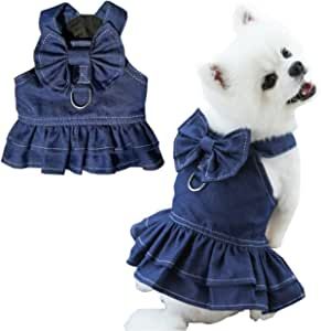 Jean Clothes, Dog Clothes Patterns Sewing, Dog Dress Pattern, Tiny Puppy, Girl Dog Clothes, Puppy Girl, Summer Puppy, Chihuahua Clothes, Dog Harness Dress