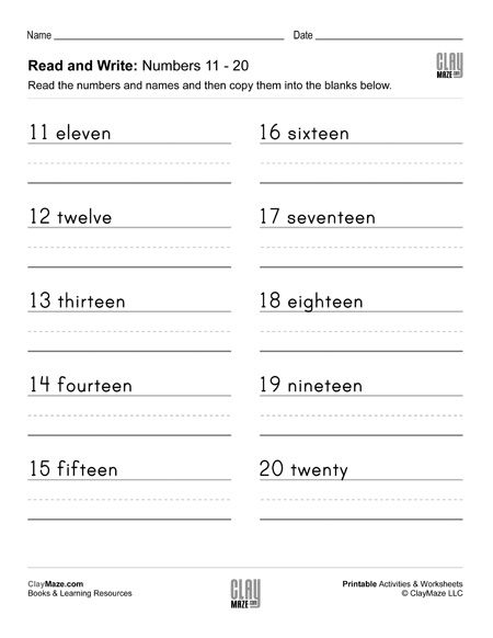 Number and number word writing practice worksheet for the numbers 11 through 20. This worksheet is recommended for children learning to write and spell numbers… Spelling Worksheets Kindergarten, Number Words Worksheets, Numbers To 100, Writing Practice Worksheets, Spelling Worksheets, Free Preschool Worksheets, Math Workbook, Sight Word Worksheets, Sight Word Practice