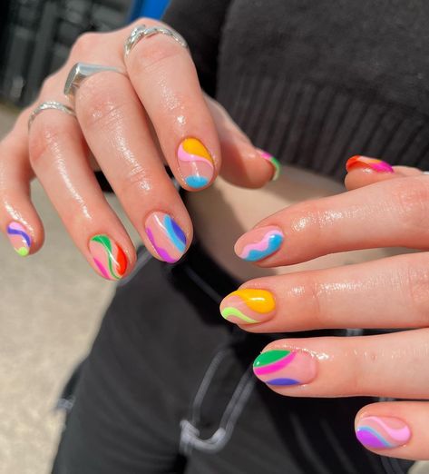 JULY NINETY SIX’s Instagram post: ““Lots of colour pls” okay x . . . . . . . . . #nailart #nails #springnails #abstractnails #showscratch #nailitdaily #manchesternails…” Acrylics Short, Summer Nails 2024, Mermaid Magic, Hippie Nails, Romantic Nails, Summery Nails, Cute Gel Nails, Rainbow Nails, Nails 2024