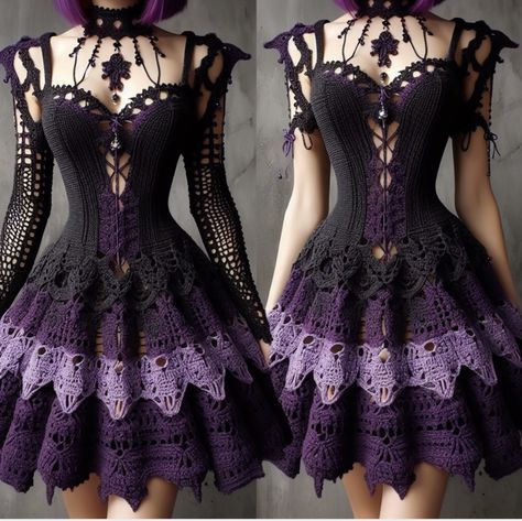 Gothic Crochet Dress, Crochet Graduation Dress, Crocheting Outfits, Crochet Prom Dresses, Gothic Crochet, Sew Hoodie, Holographic Dress, Microsoft Copilot, Knit Lace Dress