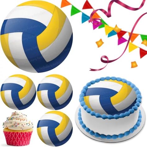 Volleyball Cake, Sports Cake Topper, Cupcake Signs, Cake Tart, Baby First Birthday Cake, Cake Image, Sport Cakes, Bakery Cake, Edible Paper