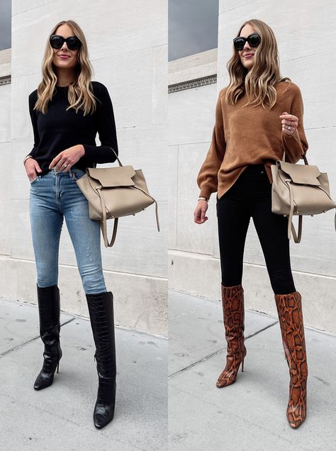 Jeans Outfit Sweater, Sweater Outfit Summer, Summer Sweater Outfits, Beige Sweater Outfit, Winter Outfits Chic, Sweater And Skirt Outfit, Sweater Outfit Winter, Tall Boots Outfit, Sweater And Jeans Outfit