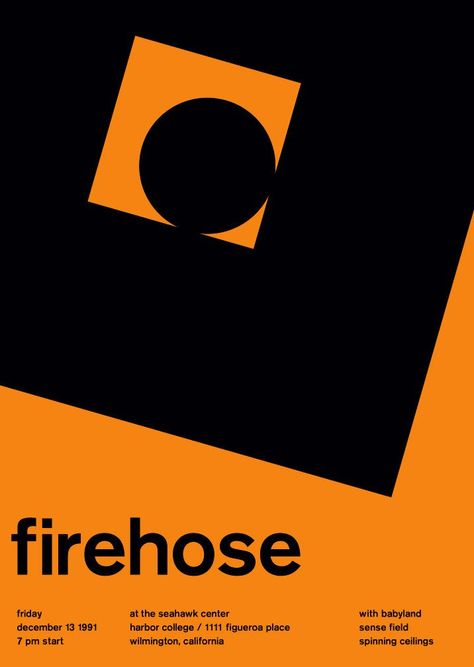 firehose at seahawk center, 1991 Swiss Modernism, Mike Joyce, International Typographic Style, Logo Color Schemes, Vintage Concert Posters, Iconic Poster, Abc Poster, Bauhaus Poster, Swiss Design