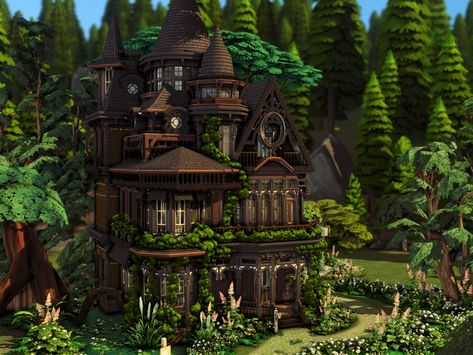 Sims 4 Witch House Layout, Glimmerbrook House, Sims 4 Witchy House, Sims 4 Open Floor Plan, Sims Exterior, Victorian House Ideas, Witch Houses, Sims 4 Halloween House, Bloxburg Witch House