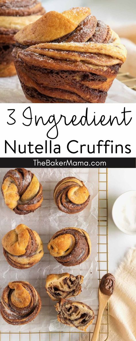 Just three ingredients is all it takes to turn store-bought crescent rolls into scrumptious, irresistible 3 Ingredient Nutella Cruffins. Store-bought crescent roll dough, a jar of Nutella, and some sugar for sprinkling. That’s it! Three ingredients, one really delicious, ever so slightly decadent breakfast treat you’ll want to make again and again. Nuttela Bread Rolls, Nutella Breakfast Recipes Easy, Pillsbury Crossaints Recipes, Crescent Roll Treats, Nutella Pillsbury Recipes, Nutella Crescent Roll Recipes, Baking Recipes With Nutella, Simple Nutella Desserts, What Can I Make With Nutella