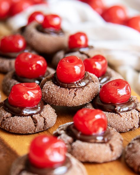 Chocolate Cherry Thumbprint Cookies Chocolate Cherry Thumbprint Cookies, Cherry Thumbprint Cookies, Oatmeal Lace Cookies, Soft Chocolate Cookie, Drop Sugar Cookies, Chocolate Cherry Cookies, Chocolate Covered Cherry, Best Christmas Desserts, Best Holiday Cookies