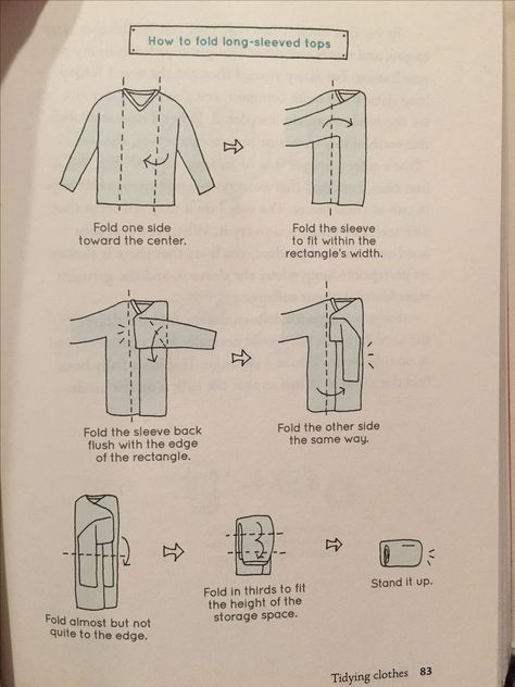 KonMari How to Fold Long-sleeved tops How To Fold Long Sleeves, Folding Long Sleeves, Long Sleeve Shirt Folding, Shirt Folding Trick, Kon Marie, Konmari Method Folding, Konmari Method Organizing, Kon Mari, Konmari Organizing