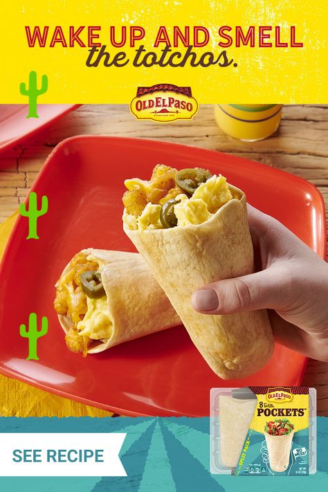 Breakfast Totchos? Game changer. Tortilla Pockets with a sealed bottom? Now that’s a different game altogether. Try both today. Old El Paso Tortilla Pockets, Tortilla Pockets Ideas, Tortilla Pocket Recipes, Breakfast Totchos, Tortilla Pockets, Cheesy Tots, Breakfast Pockets, Egg Tortilla, Cheesy Breakfast