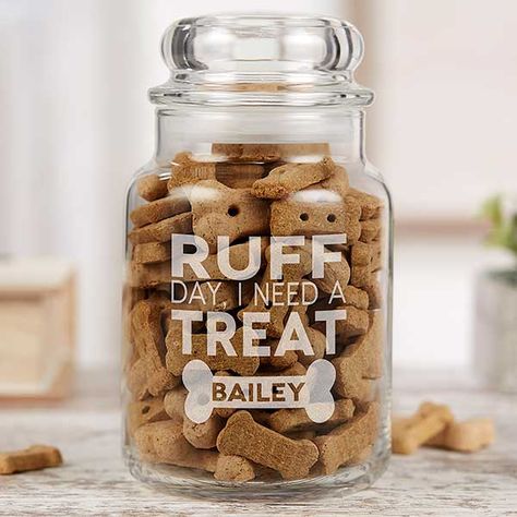 Personalized Dog Treat Jars | Personalization Mall Pet Puns, Dog Treat Jars, Personalized Candy Jars, Dog Treat Container, Pet Station, Pet Treat, Dog Treat Jar, Pet Food Storage, Treat Jar