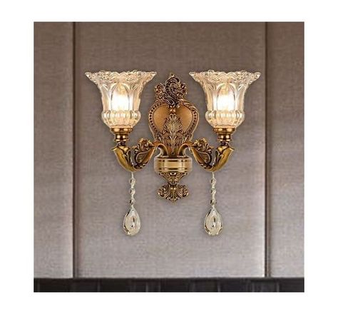 Vintage Floral Wall Mount Lamp 2 Heads Beveled Crystal Prism Wall Sconce Light in Brass - Search Shopping Beautiful Lamps, Recessed Ceiling Lights, Wall Mounted Lamps, No Light, Mural Floral, Crystal Prisms, Traditional Lighting, Antique Lamps, Room Size