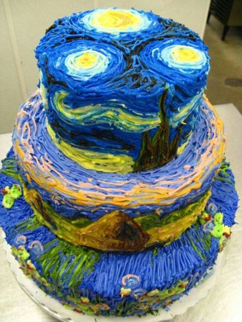 Amazing Complex Cake Designs Gogh Cake, Super Torte, Torte Creative, Torte Cupcake, Gateaux Cake, Crazy Cakes, Starry Night Van Gogh, Painted Cakes, Cupcake Cake