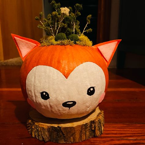 Fox Pumpkin Painted, Fox Pumpkin, Wood Fox, Creative Pumpkin Painting, Contest Ideas, Pumpkin Contest, Pumpkin Decorations, Pumpkin Painting Ideas, Painted Pumpkin