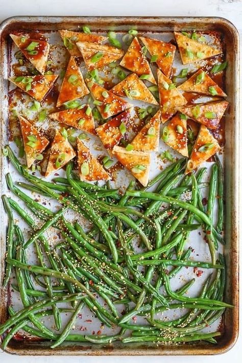 Tofu And Green Beans, Tofu Dinner, Glazed Tofu, Recipe Sheet, Sesame Tofu, Garlic Honey, Honey Sesame, Honey Ginger, Firm Tofu