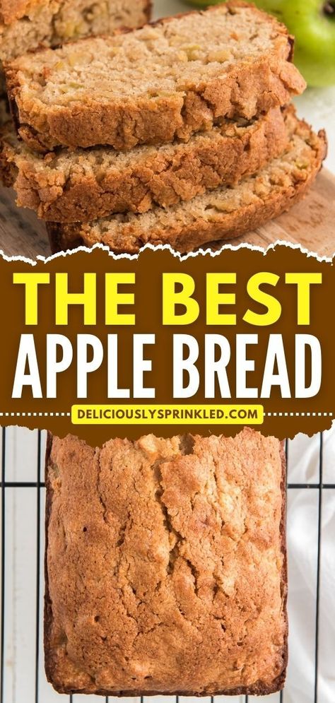 Look no further than the BEST apple bread ever! It's a must-try fall food recipe. There's nothing like sinking your teeth into this homemade quick bread that's moist and delicious! Pin this for later! Best Apple Bread Recipe, Fall Cooking Recipes, Brunch Food Ideas, Quick Apple Dessert, Quick Bread Recipes Easy, Apple Bread Recipe, Brown Sugar Recipes, Apple Recipes Easy, Brunch Bread