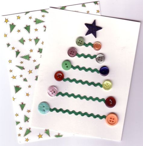 Button Trees Christmas, Cards With Buttons, Button Christmas Cards, Christmas Button Crafts, Button Christmas Tree, Handmade Christmas Cards, Christmas Buttons, Homemade Christmas Cards, Christmas Card Crafts