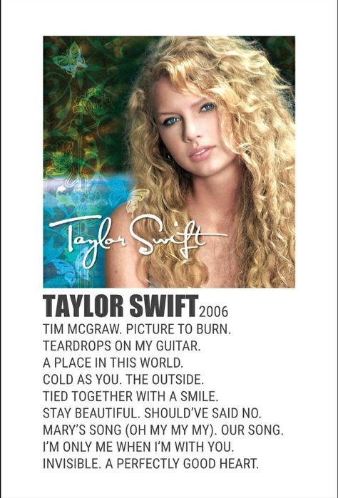 Album Cover Wall Decor, Taylor Swift Debut Album, Taylor Swift 2006, Taylor Swift Debut, Mary's Song, Polaroid Photo Album, Album Posters, Music Poster Ideas, Music Collage