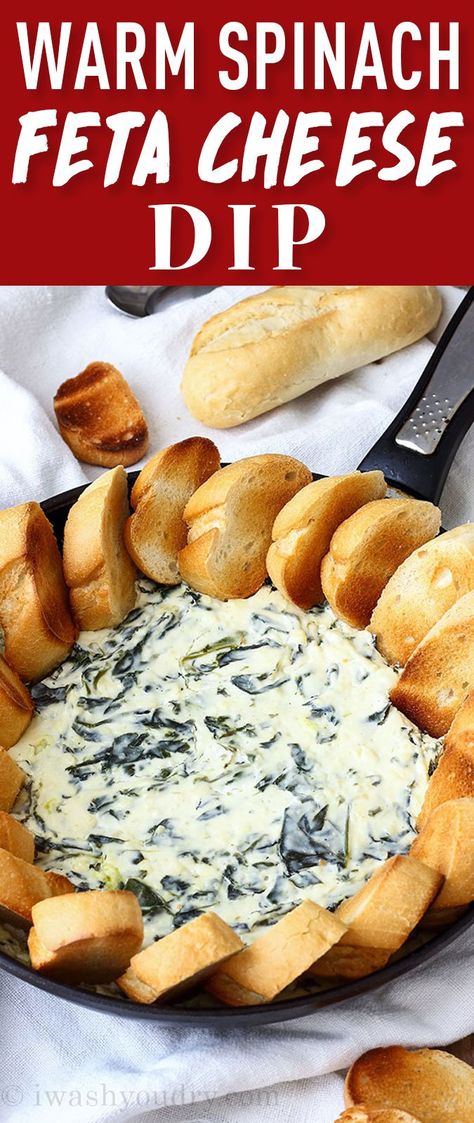 Warm Spinach Feta Cheese Dip is a quick and easy appetizer that's perfect for larger crowds! Feta Cheese Dip, Feta Cheese Recipes, Dip Easy, Diy Easy Recipes, Spinach Feta, Feta Dip, Quick And Easy Appetizers, Easy Appetizers, Spinach And Feta