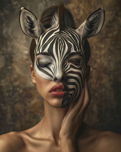 Zebra Makeup, Pony Makeup, Type Artwork, Creepy Halloween Makeup, Female Cartoon, Fantasy Races, Animals Art, April 4, Fantasy Makeup