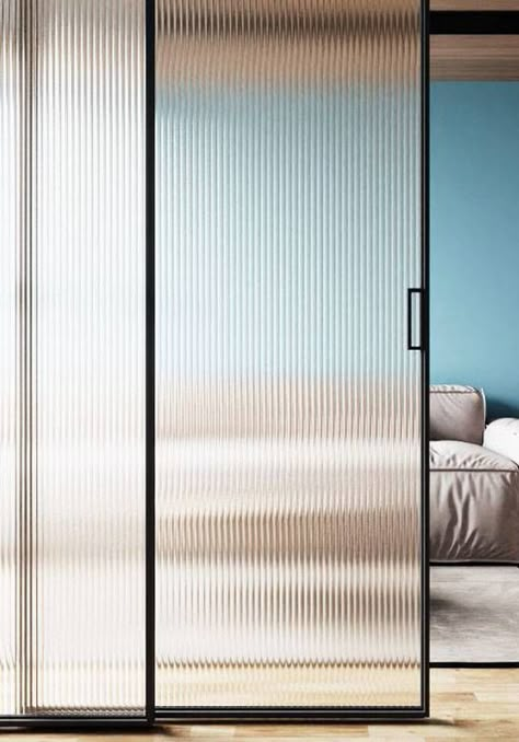 Fluted Glass Sliding Door, Reeded Glass Wall, Reeded Glass Door, Fluted Glass Door, Library Project, Glass Closet, Glass Room Divider, Slider Door, Frosted Glass Door