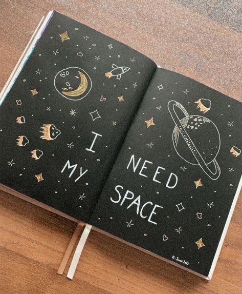 #scrapbooking #sprapbook #art #artjournaling #artjournal #space #dark #introvert #universe Universe Journal Ideas, Space Aesthetic Journal, Black Page Drawing, Space Journal Aesthetic, Space Books Aesthetic, Space Scrapbook Ideas, Dark Journal Ideas, Black Scrapbook Ideas Aesthetic, Dark Journaling