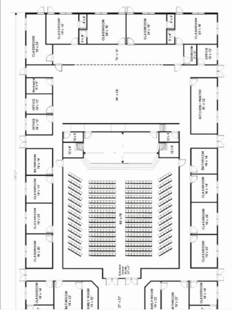 Multipurpose Hall Plan Layout, Conference Hall Plan, Open Auditorium Design, Auditorium Elevation, Small Auditorium, Convention Center Design, Auditorium Floor Plan, School Building Plans, Auditorium Plan