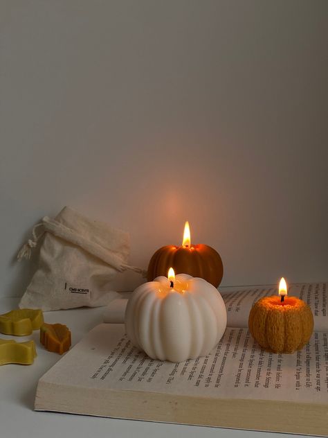 Autumn is finally here and so is the CMB Autumn Bundle.  The CMB Autumn Bundle includes a selection of candles and wax melts that will enhance the aesthetic of your home and get you excited for the colder nights.   The bundle includes the following;  - 1 white pumpkin - 1 orange pumpkin - 1 mini orange pumpkin  - 1 wax melt pack (pumpkin spice scent) - 1 bag of leaf melts (silverbirch and cinnamon leaf scent) Each candle in the bundle is hand poured which makes each one truly one of a kind. The Autumn Interior Decor, Cosy Fall Aesthetic, Autumn Candles Aesthetic, Autumn Packaging, Cozy Vibes Aesthetic, Autumn Scents, Candles Pumpkin, Autumn Fall Aesthetic, Autumn Candles